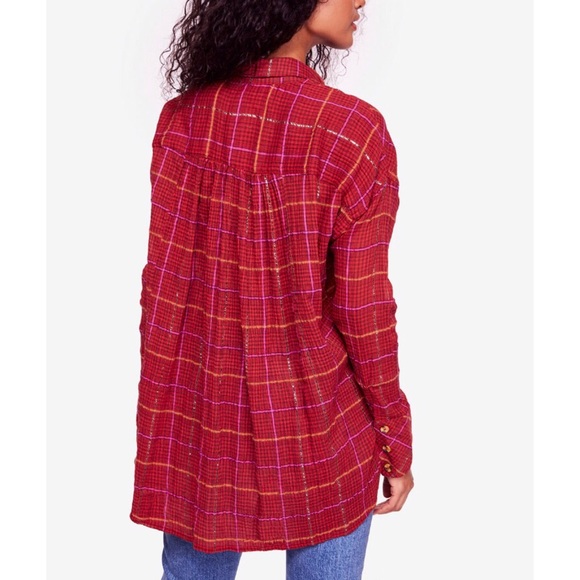 Free People Break My Stride Metallic Plaid Tunic - Picture 3 of 5